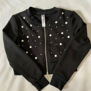 Knit Works Black Jacket with faux pearls, size 5